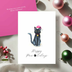 Cute Waterverf Zwarte Kat Kerstkaarten Feestdagen Kaart