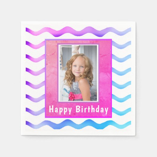 Cute Waves Pink Blue Birthday Foto Servet (Voorkant)