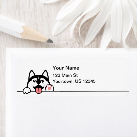 Cute Waving Husky Dog Etiket (Insitu)