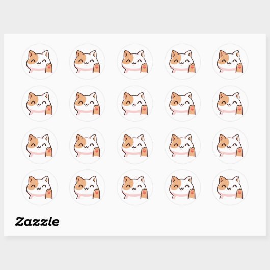 Cute Waving Kitten Ronde Sticker (Vel)