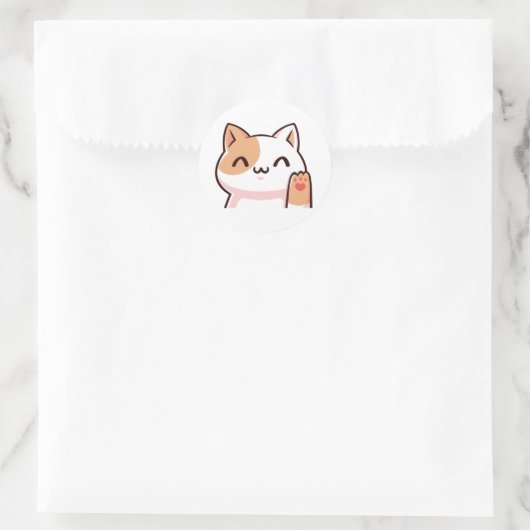 Cute Waving Kitten Ronde Sticker (Tas)