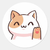 Cute Waving Kitten Ronde Sticker (Voorkant)