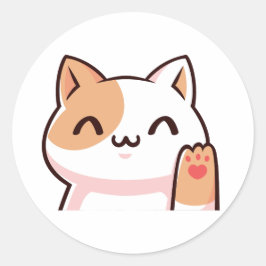 Cute Waving Kitten Ronde Sticker