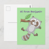 Cute waving raccoon cartoon afbeelding briefkaart (Voorkant / Achterkant)