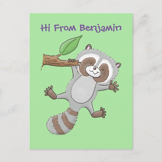 Cute waving raccoon cartoon afbeelding briefkaart (Voorkant)