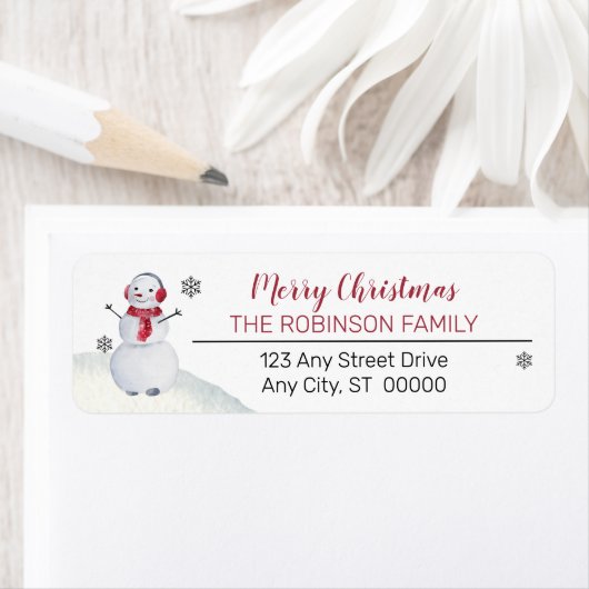 Cute Waving Snowman Merry-kerstfamilie Etiket (Insitu)