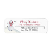 Cute Waving Snowman Merry-kerstfamilie Etiket (Voorkant)