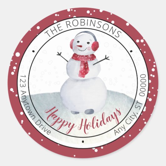 Cute Waving Snowman Prettige feestdagen Ronde Sticker (Voorkant)