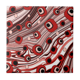 Cute Wavy Retro Groovy Art met zwart en rood Tegeltje