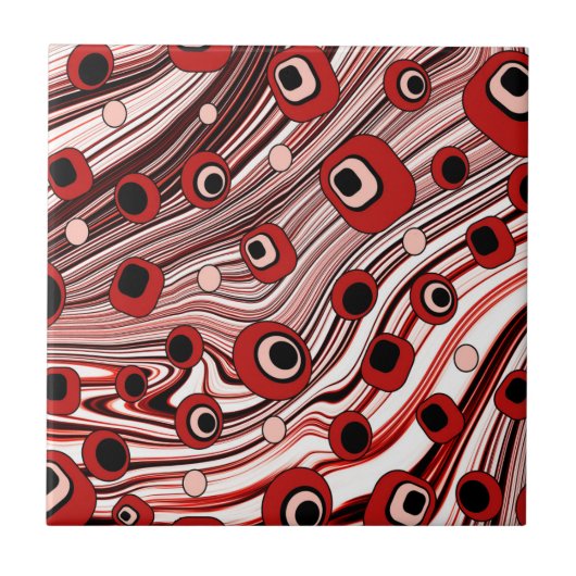 Cute Wavy Retro Groovy Art met zwart en rood Tegeltje (Voorkant)