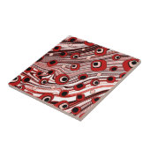 Cute Wavy Retro Groovy Art met zwart en rood Tegeltje (Zijkant)