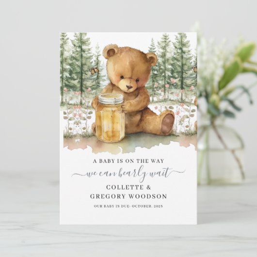 Cute We Can Bearly Wait Bear Honey Pregnancy  Aankondiging (Staand voorkant)