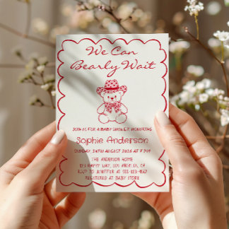 Cute We Can Bearly Wait Teddy Bear Baby Shower Kaart