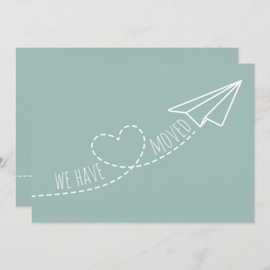 Cute We Have Moved Modern Hart Papieren Vliegtuig  Aankondiging (Voorkant / Achterkant)