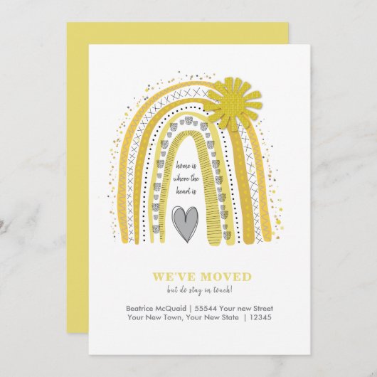 Cute We hebben Boho Yellow Grey Rainbow verplaatst Aankondiging (Voorkant / Achterkant)
