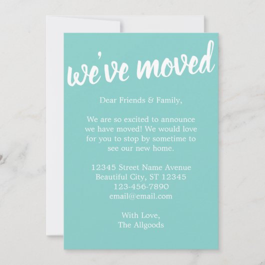 Cute We hebben Turquoise Moving Announcement verpl Aankondiging (Voorkant)