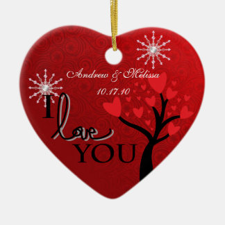 Cute Weddenschap trouwde ons eerste kerstfeest Keramisch Ornament