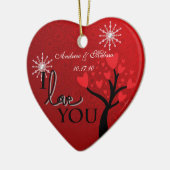 Cute Weddenschap trouwde ons eerste kerstfeest Keramisch Ornament (Links)