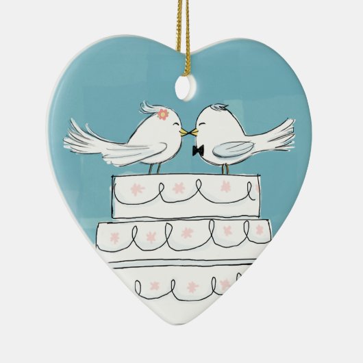 Cute Wedding Bride en Groom White Birds Keepslag Keramisch Ornament (Rechts)