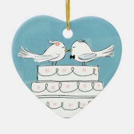Cute Wedding Bride en Groom White Birds Keepslag Keramisch Ornament
