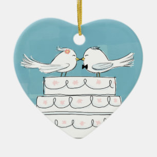 Cute Wedding Bride en Groom White Birds Keepslag Keramisch Ornament