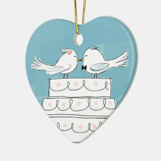 Cute Wedding Bride en Groom White Birds Keepslag Keramisch Ornament (Links)