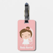 Cute Wedding Bride Girl in White Gown Bagagelabel (Achterkant verticaal)