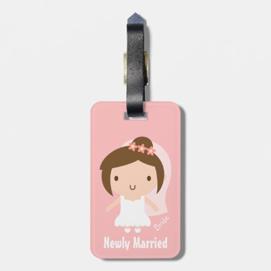 Cute Wedding Bride Girl in White Gown Bagagelabel (Achterkant verticaal)