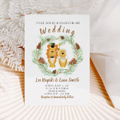 Cute Wedding Couple Lion Groom & Bride Invitation Kaart