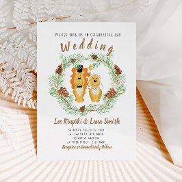 Cute Wedding Couple Lion Groom & Bride Invitation Kaart
