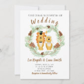Cute Wedding Couple Lion Groom & Bride Invitation Kaart (Voorkant)