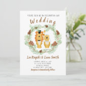 Cute Wedding Couple Lion Groom & Bride Invitation Kaart (Staand voorkant)