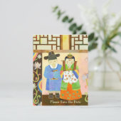 Cute Wedding Couple Save the Date Invitations (Staand voorkant)