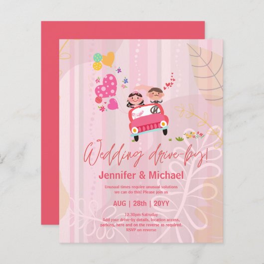 Cute Wedding Drive-by Budget Invitations (Voorkant / Achterkant)