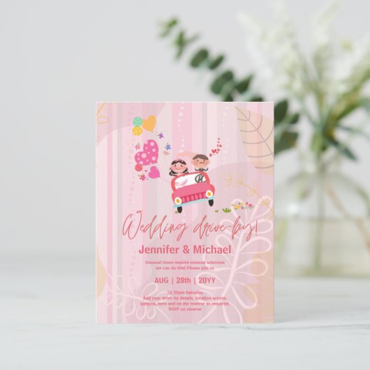 Cute Wedding Drive-by Budget Invitations (Staand voorkant)