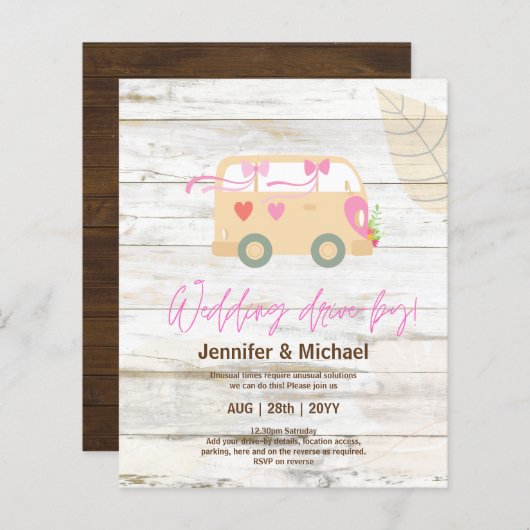 Cute Wedding Drive-by Budget Invitations (Voorkant / Achterkant)