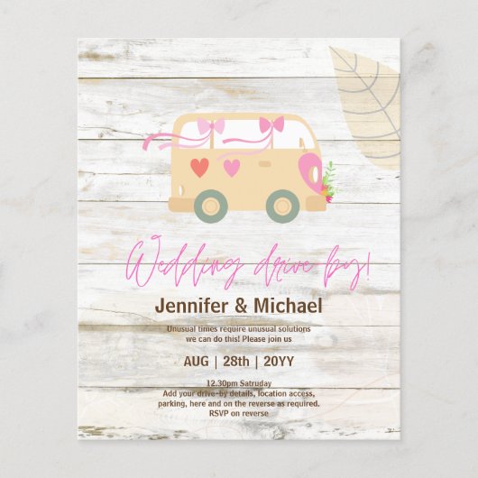 Cute Wedding Drive-by Budget Invitations (Voorkant)