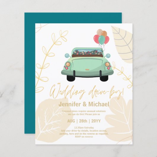 Cute Wedding Drive-by Budget Invitations (Voorkant / Achterkant)