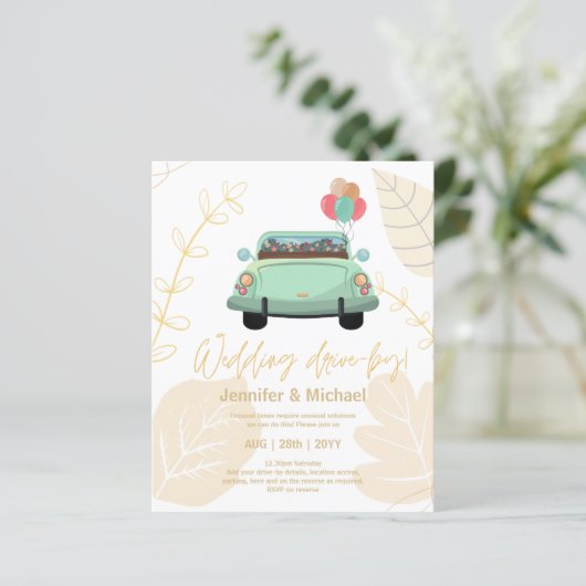 Cute Wedding Drive-by Budget Invitations (Staand voorkant)