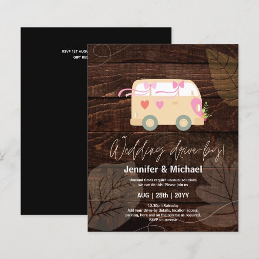 Cute Wedding Drive-by Budget Invitations (Voorkant / Achterkant)