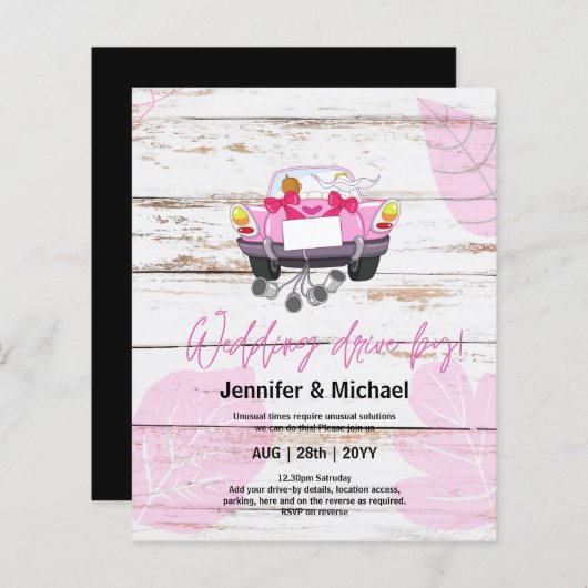 Cute Wedding Drive-by Budget Invitations (Voorkant / Achterkant)