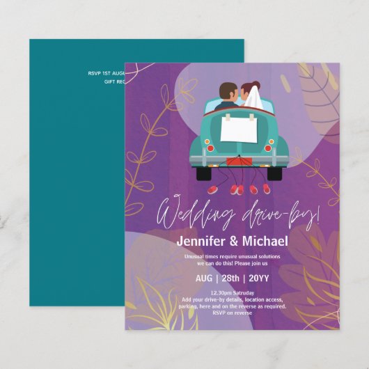 Cute Wedding Drive-by Budget Invitations (Voorkant / Achterkant)