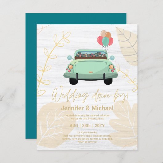 Cute Wedding Drive-by Budget Invitations (Voorkant / Achterkant)