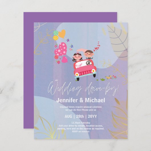 Cute Wedding Drive-by Budget Invitations (Voorkant / Achterkant)