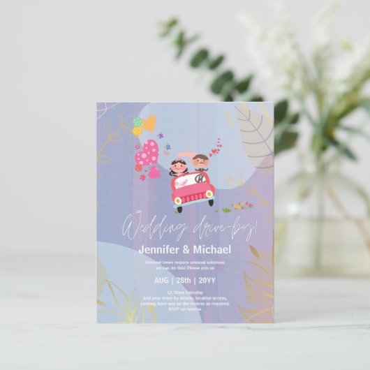 Cute Wedding Drive-by Budget Invitations (Staand voorkant)