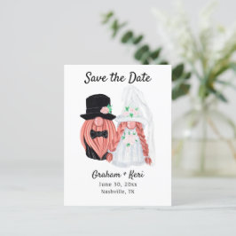 Cute Wedding Gnome Couple Save the Date Aankondigingskaart
