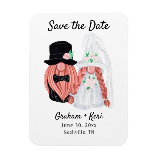 Cute Wedding Gnome Couple Save the Date Magneet (Verticaal)