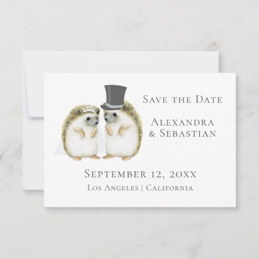 Cute Wedding Hedgel Couple Save the Date (Voorkant)
