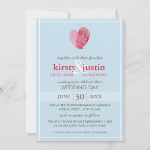 CUTE WEDDING INVITE modern vingerafdrukhart blauw Kaart