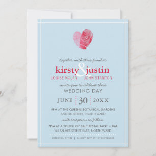 CUTE WEDDING INVITE modern vingerafdrukhart blauw Kaart